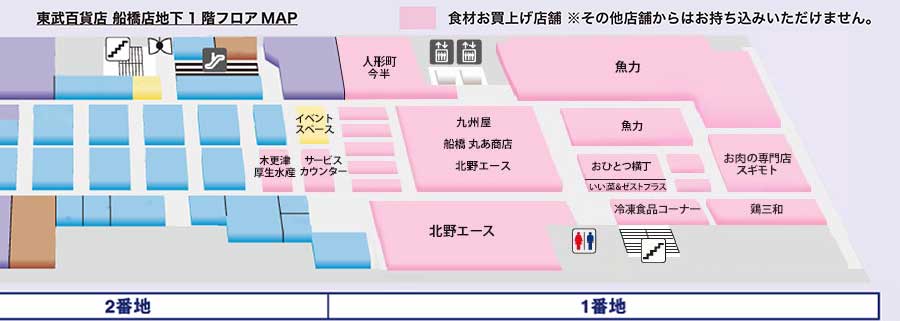 地下1階1番地「生鮮・グロサリー売場」マップ